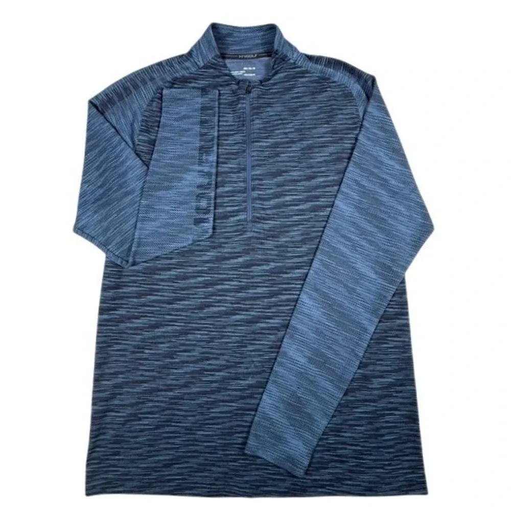 Under Armour Golf Mens Blue Space Dye Quarter Zip Pullover HeatGear Medium